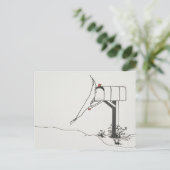 メールボックスでメールを待つ鳥 ポストカード (スタンド正面)