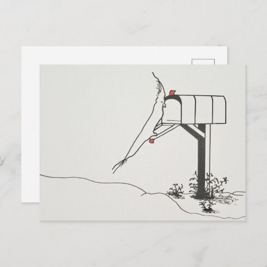メールボックスでメールを待つ鳥 ポストカード (正面/裏面)