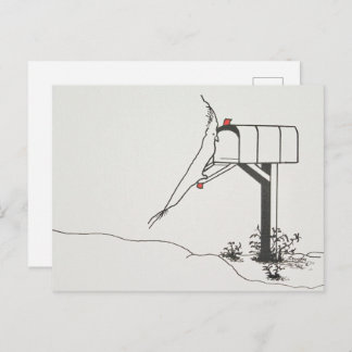 メールボックスでメールを待つ鳥 ポストカード