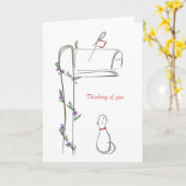 メールボックスで鳥を見ている猫のオリジナルスケッチ カード (黄色い花)