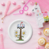 メールボックスとデイジーとハートフラグ国ガーデン ペーパープレート (パーティー)