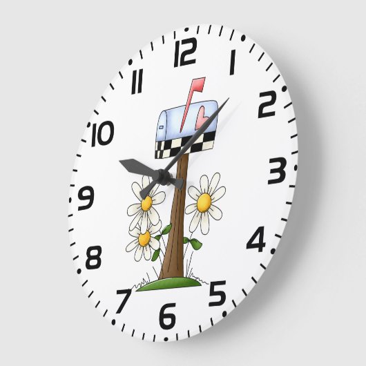 メールボックスとデイジーとハートフラグ国ガーデン ラージ壁時計 (傾斜)
