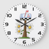 メールボックスとデイジーとハートフラグ国ガーデン ラージ壁時計 (正面)