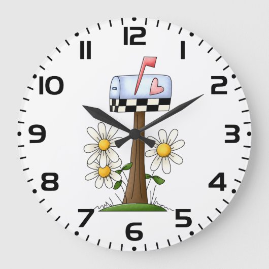 メールボックスとデイジーとハートフラグ国ガーデン ラージ壁時計 (正面)