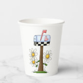 メールボックスとデイジーとハートフラグ国ガーデン 紙コップ (正面)