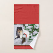 メールボックスのクリスマスに子犬のコリー バスタオルセット (ハンドタオル)