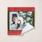 メールボックスのクリスマスに子犬のコリー バスタオルセット (ウォッシュタオル)