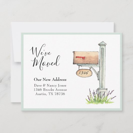 メールボックスの水彩新しいホーム移動 ノートカード (正面)