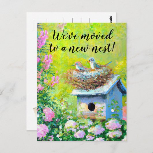 メールボックスの鳥の巣の新しいホーム移動アナウンス ポストカード (正面/裏面)