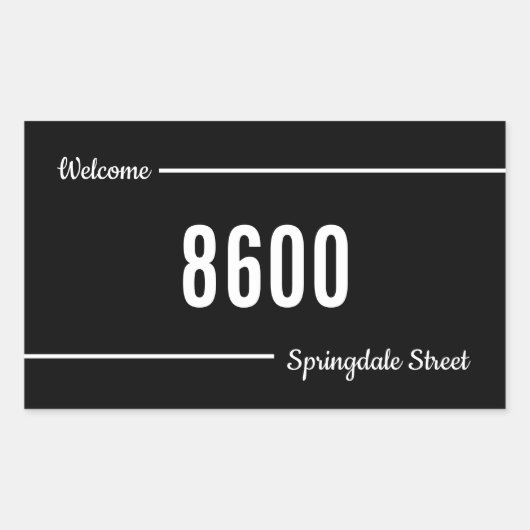 メールボックスデカールの白黒ウェルカム通りアドレス 長方形シール (正面)