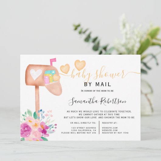 メールボックスフローラの水彩ベビーシャワー(メール別) 招待状 (スタンド正面)