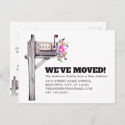 メールボックスモダンフローラ水の色の新しいホーム移動 案内ポストカード (正面/裏面)