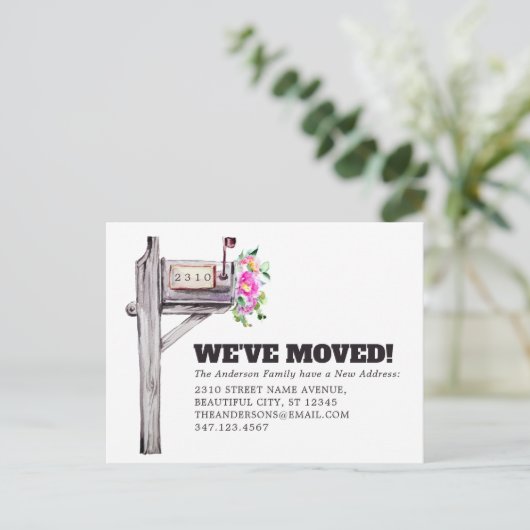 メールボックスモダンフローラ水の色の新しいホーム移動 案内ポストカード (スタンド正面)