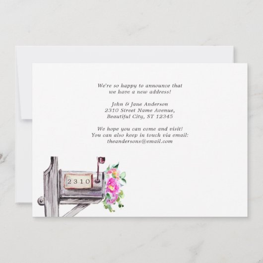 メールボックスモダンフローラ水の色の新しいホーム移動 案内状 (裏面)