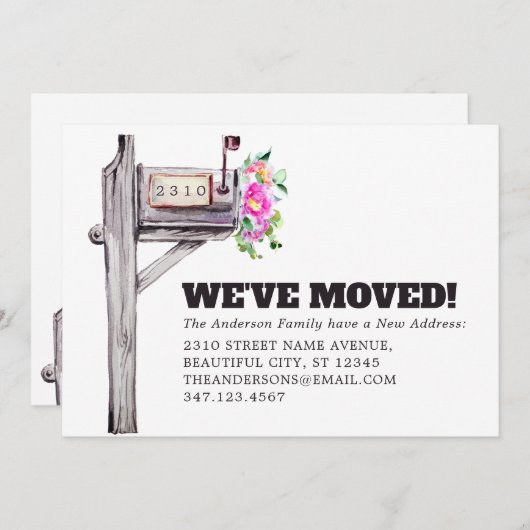 メールボックスモダンフローラ水の色の新しいホーム移動 案内状 (正面/裏面)