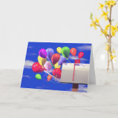 メールボックス内の誕生日バルーン カード (黄色い花)