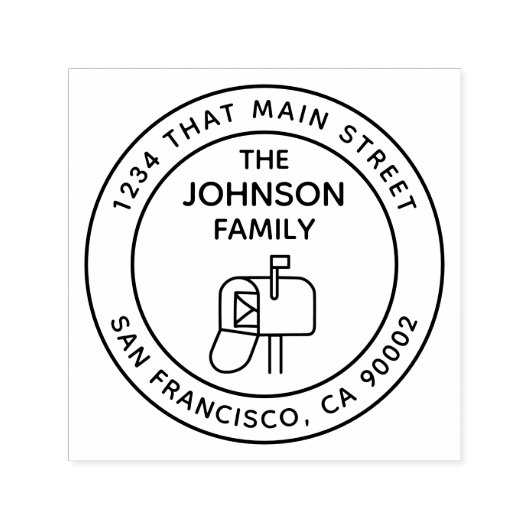 メールボックス、差出人住所、ラウンド セルフインキングスタンプ (デザイン)