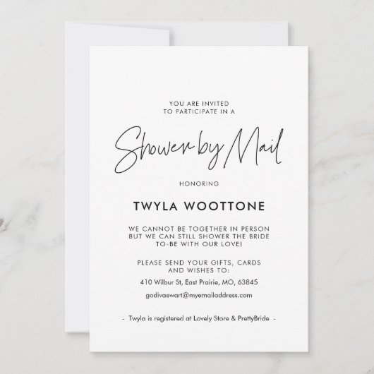 メールモダンによるミニマリストのシャワー 招待状 (正面)