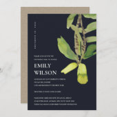 メールモダン招待状による葉の多い黒いシャワー サンキューカード (正面/裏面)