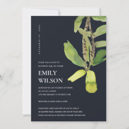 メールモダン招待状による葉の多い黒いシャワー サンキューカード