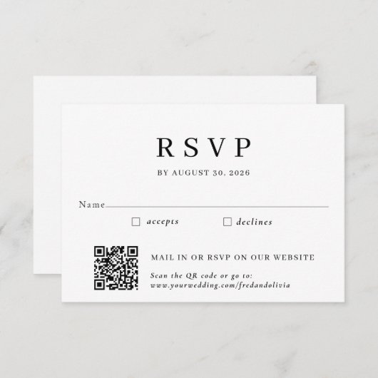 メール伝統的インとQRコード結婚式RSVP エンクロージャーカード (正面/裏面)
