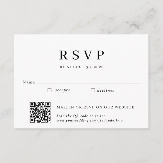 メール伝統的インとQRコード結婚式RSVP エンクロージャーカード (正面)