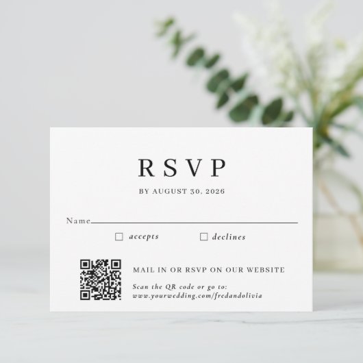 メール伝統的インとQRコード結婚式RSVP エンクロージャーカード (スタンド正面)