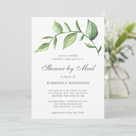 メール式緑の赤ちゃんシャワ男女兼用ー素朴 招待状 (スタンド正面)