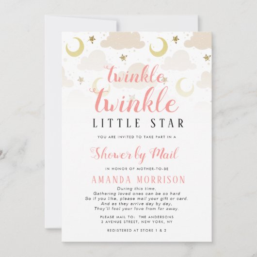 メール招待でキラキラ光る小さな星の赤ちゃんシャワー 招待状 (正面)