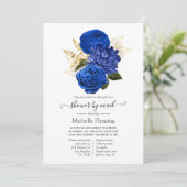 メール王室のによる青と金ゴールドのフローラブライダルシャワー 招待状 (スタンド正面)