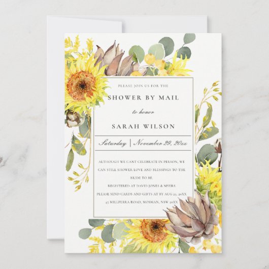 メール素朴によるひまわりユーカリフローラシャワー 招待状 (正面)