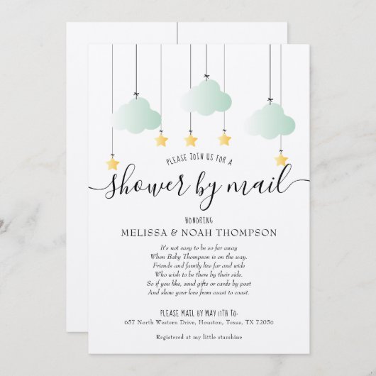 メール素朴によるシャワー長距離散水 招待状 (正面/裏面)