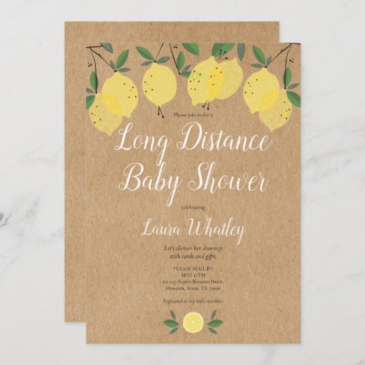 メール素朴レモンで長距離ベビーシャワー 招待状 (正面/裏面)
