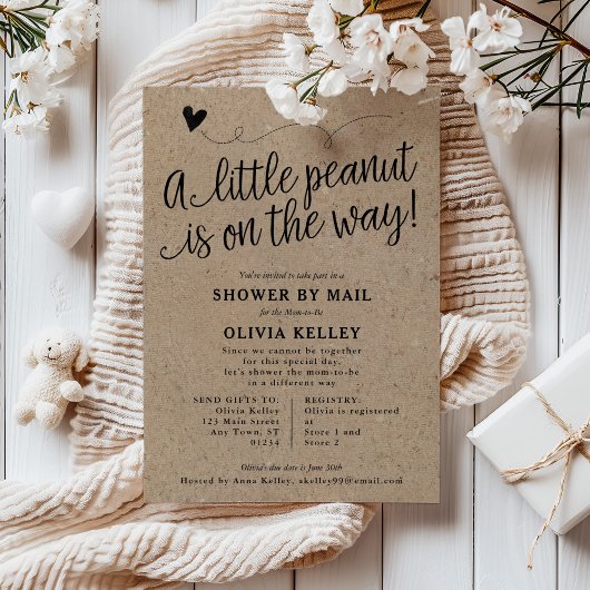 メール素朴、小さなピーナッツ、クラフトで赤ちゃんシャワー 招待状
