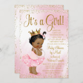 メール赤ちゃんシャワーピンク金ゴールドアフリカプリンセスツツ 招待状 (正面/裏面)