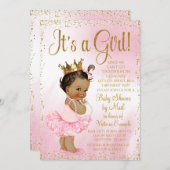 メール赤ちゃんシャワーピンク金ゴールドエスニックプリンセスツツ 招待状 (正面/裏面)