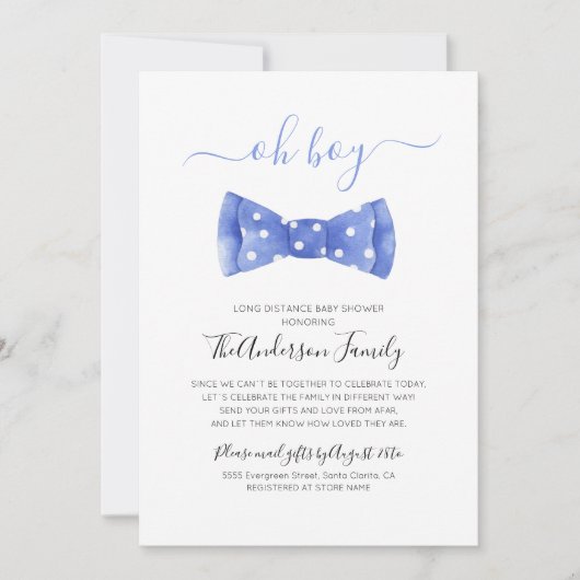 メール長距離のボウタイ赤ちゃんシャワー 招待状 (正面)