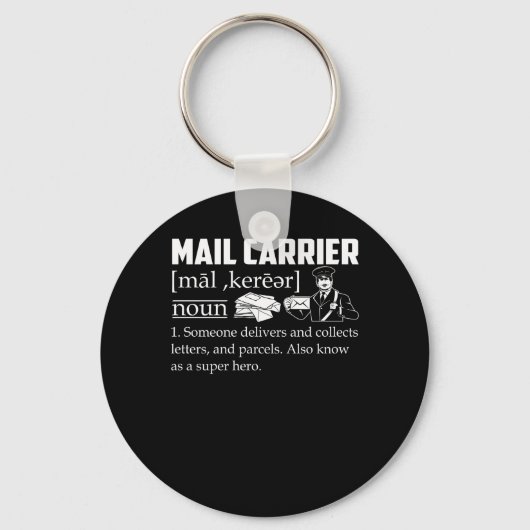 メール・キャリアが受信人宛ての手紙を配信 キーホルダー (正面)