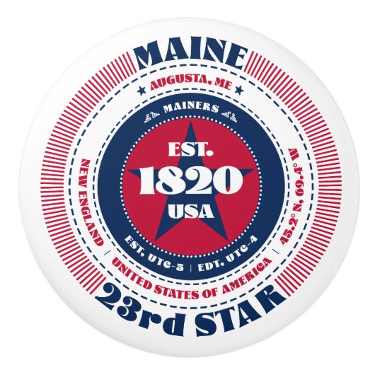 メーンアメリカ州赤白青タイポグラフィ セラミックノブ (正面)