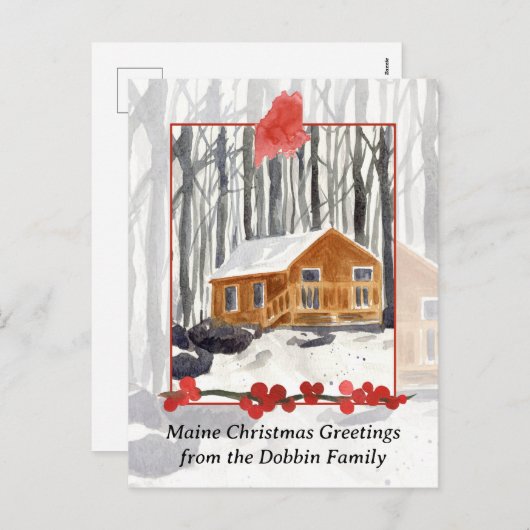 メーンキャビン冬の森からのメリークリスマス シーズンポストカード (正面/裏面)
