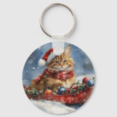 メーンクーンのそり猫 雪を降らせて クリスマス キーホルダー (裏面)