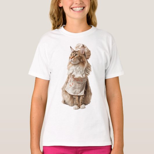 メーンクーンのシェフ猫パン職人キッズ Tシャツ (正面)