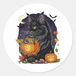 メーンクーンのトリックまたはトリート – Halloween Cat ラウンドシール