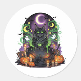 メーンクーンカルドロ不気味ンハロウィーンキャット ラウンドシール