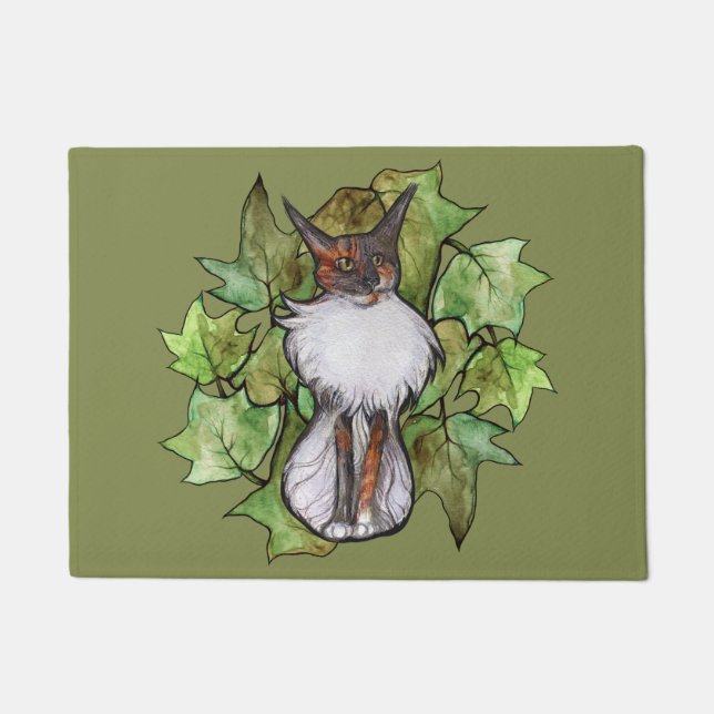 メーンクーンキャットアイビーリーンカリコ ドアマット (正面)