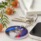 メーンクーンキャットウィズ赤白青オーラアンドスターズ キーホルダー (正面右)