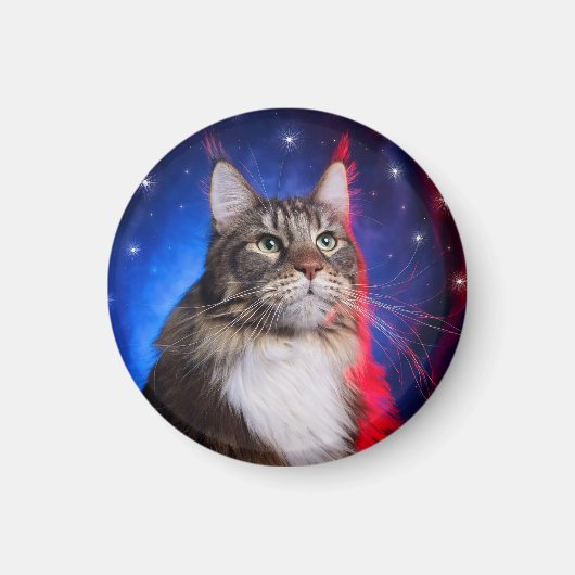 メーンクーンキャットウィズ赤白青オーラアンドスターズ マグネット (正面)