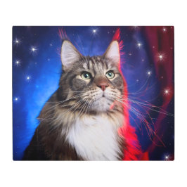 メーンクーンキャットウィズ赤白青オーラアンドスターズ メタルプリント