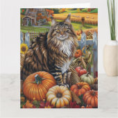 メーンクーンキャットオータムハーベストサンクスギビング カード (正面)