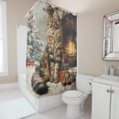 メーンクーンキャットクリスマスヴィンテージ シャワーカーテン (インサイチュ)